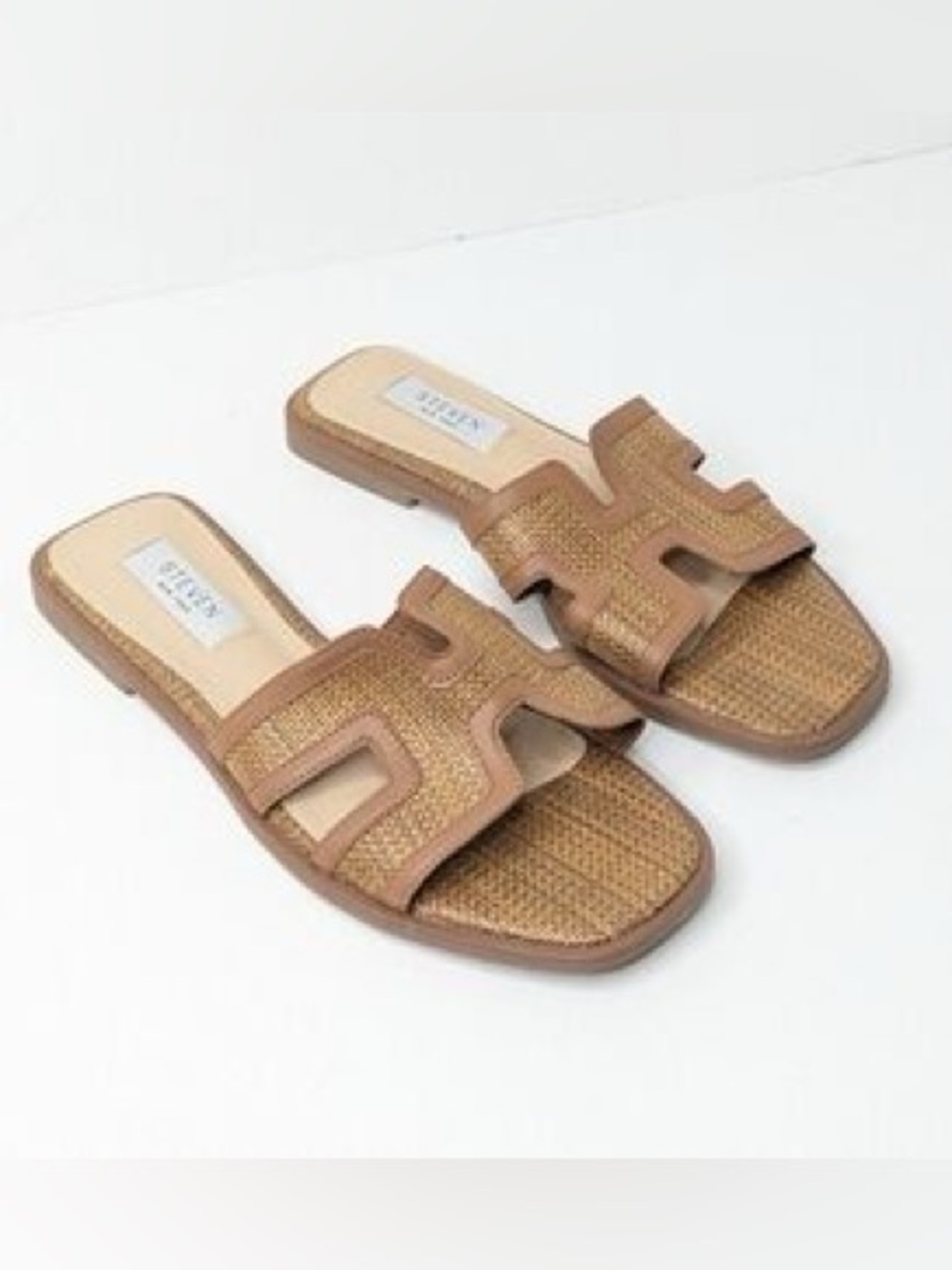 Steven New York Harlien Brown H rafia woven Slide Sandals Size 10 NWT coastal